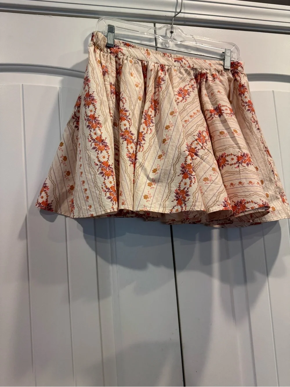 Free People Cream and Orange Floral Circle Skirt Side Pockets